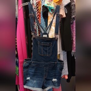 Denim Overalls with Distressed Detailing